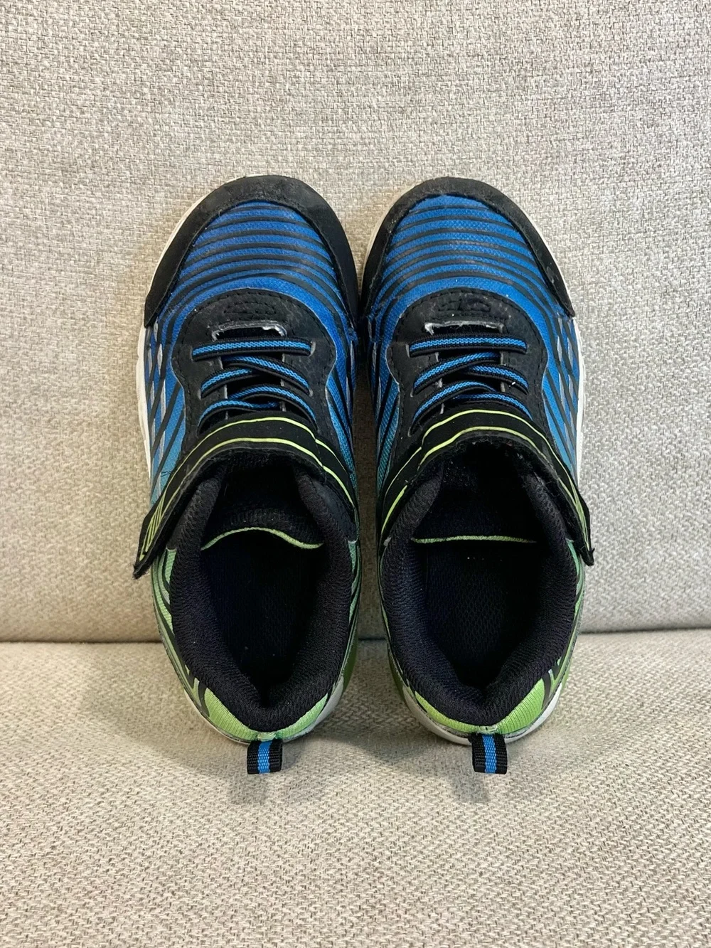 Athletic Works Boys Size 11 Blue Green Hook & Loop Sneakers GUC